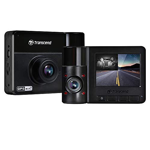 Transcend Dash Cam Front and Rear, 2K QHD 1440P+1080P Full HD Car Camera 140° Wide-Angle 180° Rotatable Rear Lens, Night Vision Loop Recording Head-Up Display, Wi-Fi GPS GLONASS, ADAS, Support 1TB Max