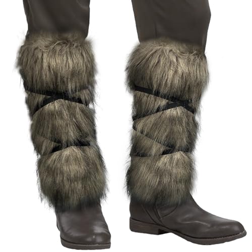 HiiFeuer Viking Artificial Fur Barbarian Leg Warmers Wrap, Medieval Fuzzy Leg Gaiters, Warrior Shin Guards Vintage Leg Armor (Brown A)