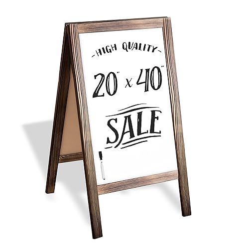 Ilyapa Wooden A-Frame Whiteboard Sign - 40 x 20 inch Magnetic Dry Erase Sidewalk Menu Board - Rustic Barnwood Menu Display for Restaurant, Business