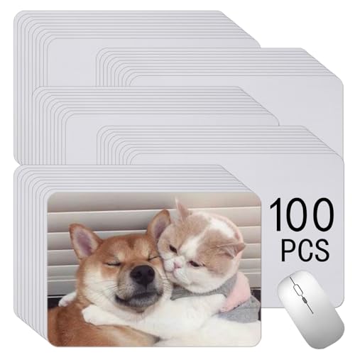 100 PCS White Mouse Pad for Heat Transfer, Bulk Mousepad for Heat Press Printing Crafts Custom Photos Non Slip Bottom 24x20x0.2CM
