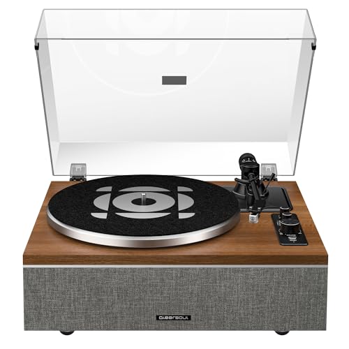 QLEARSOUL ONE-S Vinyl Record Player with Bluetooth Input/Output, All-in-One Vintage Turntable Built in Speakers, Phono Preamp & DSP, AT-3600L Cartridge, 33/45 RPM (Walnut)