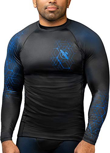 Hayabusa Geo Long Sleeve Jiu Jitsu Rashguard - Blue, XL