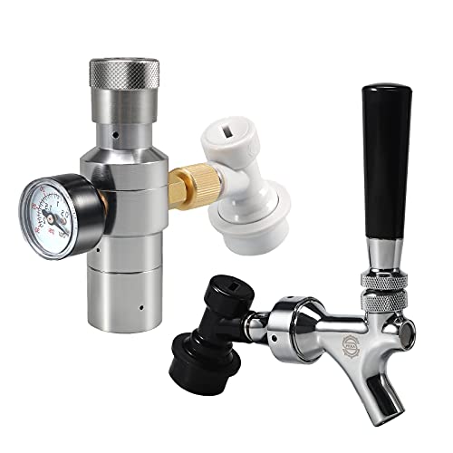 Keg Faucet CO2 Keg Charger Beer Keg Tap with Ball Lock Liquid Disconnect, Mini CO2 Regulator with Ball Lock Gas Disconnect for Draft Beer Homebrewing by PERA