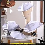 Hicarer 12 Pieces Western Cowboy Hat Set Plastic Felt Wide Brimmed Felt Cowgirl Party Hat for Men Women Costume Party(White)