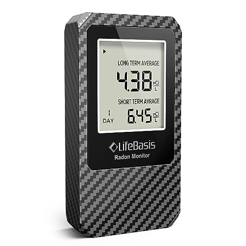 Life Basis Radon Detector for Home, Radon Tester with Long and Short Term Radon Monitoring 0-500 pCi/L Range Battery Operated (Including Battery) - Dark Grey