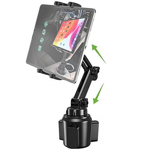 Cuxwill Car Cup Holder Tablet Mount for 4-13" iPad & Phone, Universal Truck Cup Tablet Mount with Adjustable Arm for iPad Pro 12.9 9.7 Air Mini, Samsung Galaxy Fold 4 3, Kindle Fire HD, iPhone etc