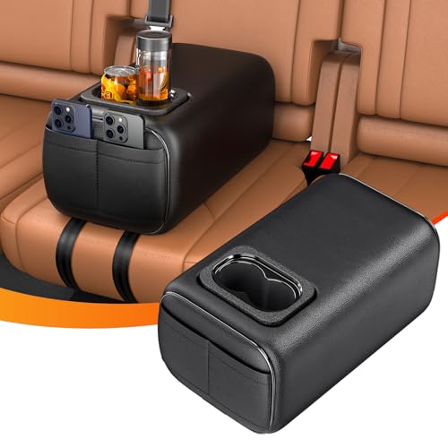 TDOFYH Car Rear Seat Armrest 2 Row Console Box with Cup Holder Universal Arm Rest Backseat Armrest Console Box Second Row Rear Central Armrest Box(Black-Double Pockets)