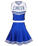 GRAJTCIN Cheerleader Costume for Women Halloween Cosplay Girls Cheerleading Uniform Cheer Outfit Crop Top Dress (L, Blue)