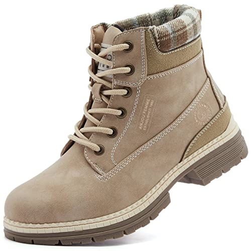 ANJOUFEMME Work Hiking Boots for Women Waterproof - Womens Outdoor Ankle Boots Lightweight Snow Winter Boots for Trekking Walking FNW19-BEIGE-G-10