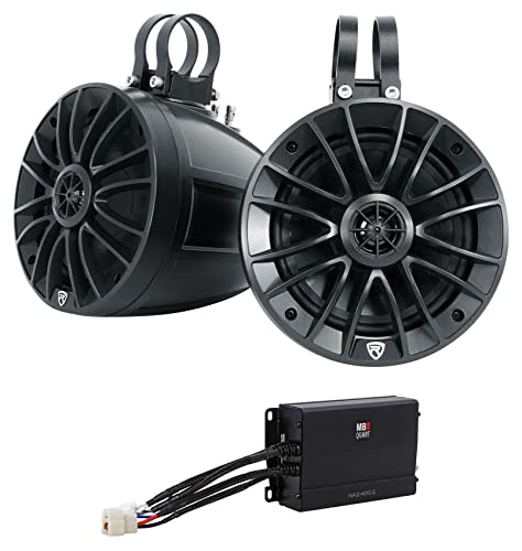 Rockville UT65B UTV/ATV 6.5" Rollbar Wakeboard Tower Speakers Bundle with MB Quart NA2-400.2 400w 2-Channel Amplifier Amp Compatible with Polaris/ATV/UTV/RZR/CART