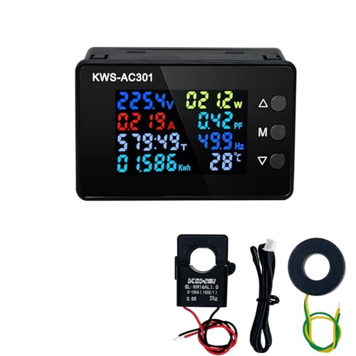 KWS-AC301 Wattmeter Power Meter Voltmeter AC 50-300V Voltage 50-60HZ Power Analyzers LED AC Electricity Meter 0-20/100A Detector(100A-Close)