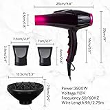 Professional Hair Dryer Powerful 3500 Watt Blow Dryer Salon Ceramic Tourmaline Ionic High Power Blow Dryer,Quick Dry Hair Dryers with AC Motor Concentrator Diffuser Attachments