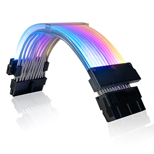 AsiaHorse 24 Pin ATX Addressable RGB Power Extension Cable, 18AWG RGB PC Cables Motherboard PSU Extension Cable for Motherboard Connector, Support 5V 3Pin Synchronized