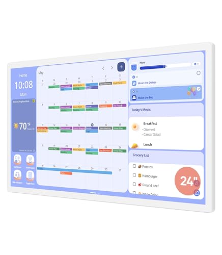 Cozyla 24'' Digital Calendar Wall Touch Screen Syncs All Android Tablet Apps To Do List Notepad Electronic Wall Smart Calendar for Family Chore Chart for Kids Adults Meal Planner Wall Mount White