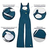 OEAK Womens Flare Jumpsuit Tummy Control Cutout Romper Workout Outfits Sleeveless Unitard Seamless One Piece Backless Bodycon Blue M