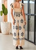 Happy Sailed Jumpsuit for Women Dressy Casual Spring Summer Square Neck Short Sleeve Graphic Printed Boho Jumpsuits Baggy Overalls Wide Leg Long Pants Rompers Beach Outfits 2025 Apricot Medium