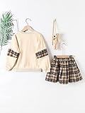 OYOANGLE Girl's 3 Piece Outfits Cartoon Print Long Sleeve Pullover Sweatshirt Top and Plaid Skirts and Bag Sets Multicolor 150