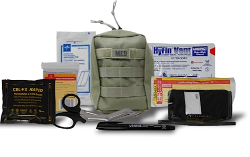 Military Trauma First Aid Stop Bleeding Kit with Celox Hemostatic First Aid Gauze and Tourniquet - Tactical Molle IFAK EMT for Trauma Wound Care