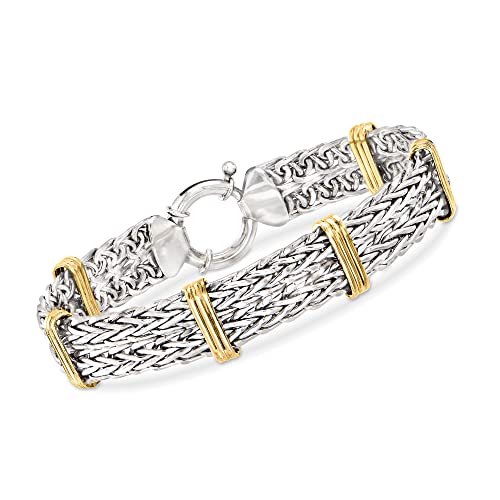 Ross-Simons Two-Tone Sterling Silver Wheat-Link Bracelet. 8 inches