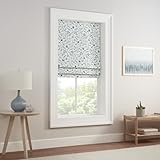 Eclipse Evangeline Botanical Roman Shade for Windows, Cordless 100% Blackout Shade, 31 in Wide x 64 in Long, Noise Reducing, Energy Efficient, Woven Design Window Shade for Any Room, Marine