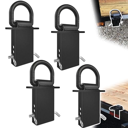 VONLX Stake Pocket D Rings 4Pcs 18000lbs Heavy Duty Removable D-Ring Stake Pocket Tie Down for Utility Trailers and Flatbeds with Hitch Pin, Removable Tie Down Utility for Flatbed Cargo Trucks, Black