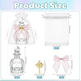 Newtay Holy Water Bottles Catholic Bulk Glass Baptism Favors for Guests Christian Water Container with Cross Organza Bags Bow for Holy Communion Gifts Church Wedding Baptism(Pink,24 Set)