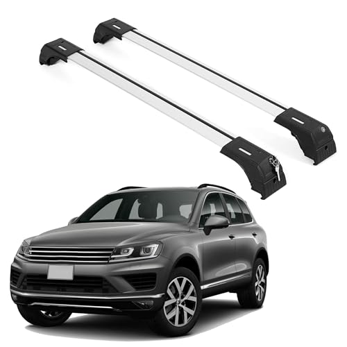 ERKUL Roof Rack Cross Bars for VW Volkswagen Touareg 2011-2018 | Aluminum Crossbars with Anti Theft Lock for Rooftop | Compatible with Raised Rails - Silver
