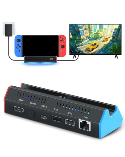 iPLYGAM Switch TV Dock with 1000Mbps Ethernet LAN Port/4K HDMI Port, Portable Switch Docking Station for Nintendo Switch/Switch OLED, Replacement Official Switch Dock Base Stand (NO Cable Included)