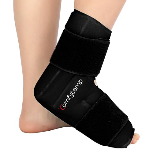 Comfytemp Large Ankle Foot Ice Pack Wrap for Plantar Fasciitis Relief, FSA HSA Eligible, Feet Brace for Sprained Ankle, Heel Spur, Swelling, Tendonitis, Hot & Cold Therapy, 1 Pack (Black)