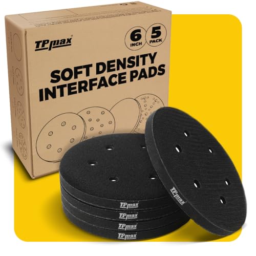 TPmax 5 Pack 6 Inch Sanding Interface Pads, Hook and Loop - 6 Inch Soft Density Sponge Cushion Buffer Backing Pads with 6-Hole Foam Interface Pads for Orbital Sander Woodworking