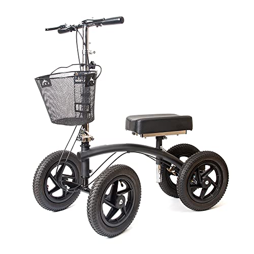 BodyMed All-Terrain Knee Walker, Steerable for Foot Injuries - Heavy-Duty, Adjustable Scooter with Dual Brakes & Metal Basket - Better Alternative to Crutches for Leg Recovery