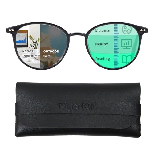 TigerKui Progressive Reading Glasses for Women and Men - Multifocal Readers - Photochromic and Blue Light Blocking eyewear (Black, 1.5, x)