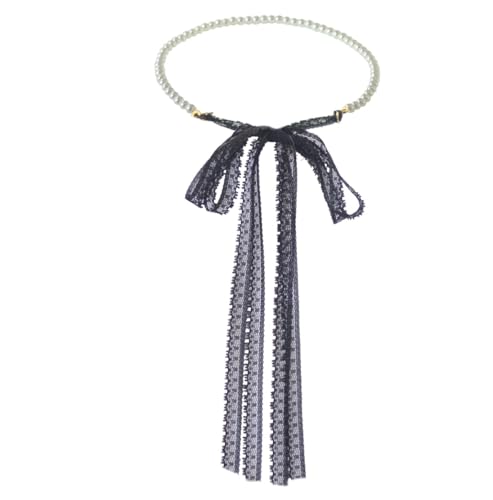 MOMOCAT Black Lace Fake Pearl Choker Necklace for Women Bow Chokers Necklaces Gothic Costume Jewelry Chockers Statement Necklace 90s Goth Accessories