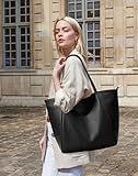 KALIDI Large Tote Bag Vegan Leather Casual Zipper Work Bag Weekender Hobo for Women 23L Oversize Shoulder Travel Purse (Black)