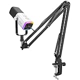 FIFINE Gaming XLR/USB Microphone Kit, Streaming Dynamic Mic Set for PC, Computer Mic for Vocal Podcast Recording Voiceover, with Headphones Jack, Gain Knob, Arm Stand-AmpliGame AM8T White