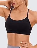 CRZ YOGA Butterluxe Womens Y Back Sports Bra - Padded Racerback Low Impact Spaghetti Thin Strap Workout Yoga Top Black Large