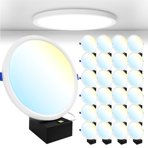 Sunco 24 Pack 8 Inch Canless Slim Recessed Lighting, LED Flush Mount Ceiling Light, Thin Round Flat Panel Fixture, 1800 LM, 15W=100W, Selectable CCT 2700K/3000K/4000K/5000K/6000K, Dimmable ETL.