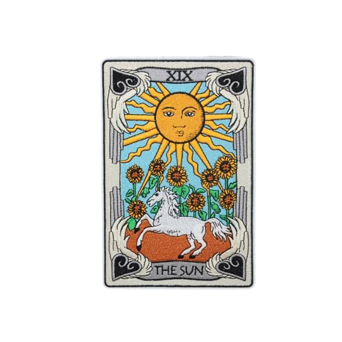 HEYTRCO Sun Tarot Iron on Patches, Large Embroidered Iron on Patches for Clothes, Custom Applique for Hats, Jeans, Jackets, Bags, Backpacks, Dress (1 Pcs)