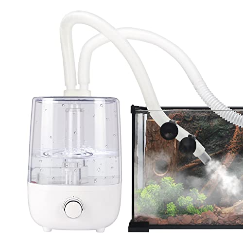 Reptile Fogger Humidifier 4L Double Extension Tube 2 in 1 Join for Amphibians and Reptile Fogger with hose Heavy Fog High Humidity Creating a Rainforest Environment (White)