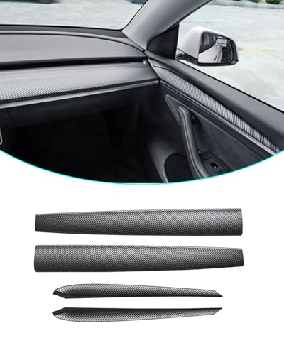YOKOOHITECH Matte Carbon Fiber Dashboard Cover and Front Door Cover Compatible with Tesla Model 3（2021-2023） and Model y（2019-2024）-NOT for Performance (Matte Carbon Fiber)