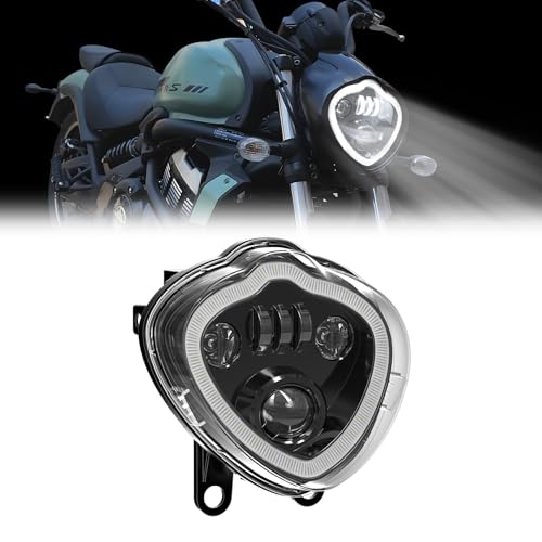 LED Headlights for Kawasaki Vulcan S 650, Front Light with Halo Ring Headlamp with DRL High Beam low Beam for Kawasaki Vulcan S 650 EN650 2015-2025 Accessories, Replace #YGJM-0031