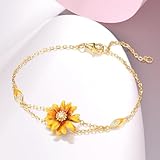 Santuzza 925 Sterling Silver Daisy Bracelet White Cubic Zirconia Enamel Yellow Flower Bracelet for Women