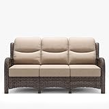 HILLGA Luxury Outdoor 6-Piece High Back Patio Furniture Set, with 3-Seater Sofa, 2 Swivel Rockers, 2 Ottomans, 1 Coffee Table, 6'' Thick Cushions, Ideal for Porch, Poolside, Deck, and Yard (Beige)