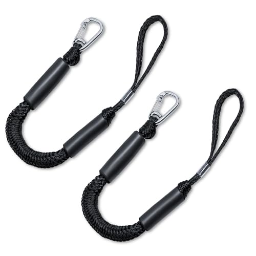 Bungee Dock Lines with Clips - Heavy Duty Marine Grade Elastic Boat Ropes, 1800LB Breaking Strength & Hidden Shock Absorber for Boat, Jet Ski, Kayak, Pontoon, Pickup Truck (4FT/2 Pack)