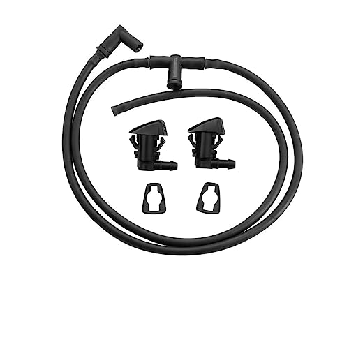 7C3Z-17K605-A Wiper Fluid Nozzle Hose Kit Fit for 2008 2009 2010 Ford Super Duty F-250 F-350 F-450 F-550 Windshield Washer Jet Nozzles(Two Fan Spray Hole) & Rubber Tube Kit–Replaces # 7C3Z-17603-A