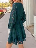 CUPSHE Women Elegant V Neck Lace Peasant Sleeves High Waist A-Lined Wedding Mini Dress Hunter Green, M