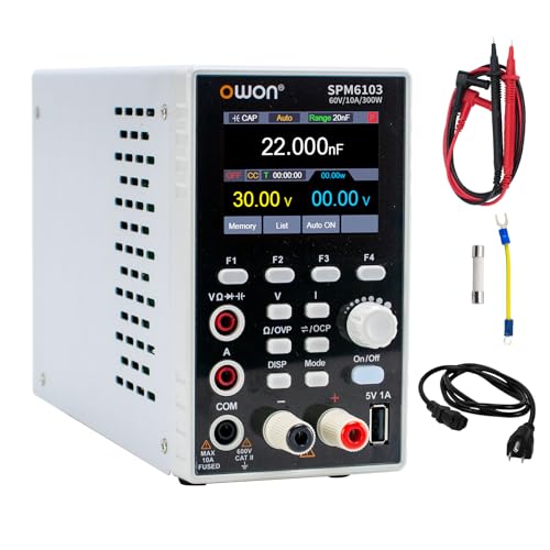 OWON SPM6103 2 in 1 Power Supply & Multimeter(0-60V,0-10A) DC Power Supply Variable, Bench Power Supply, with 2.8 inch High Precision LED, USB Interface Support SCPI, 4 1/2 Digital multimeter