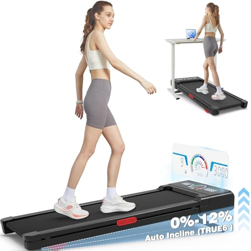 TRAILVIBER Walking Pad Treadmill with 12% 9-Level Auto Incline, 450 lbs Capacity and RGB LED Screen Under Desk Treadmill with Auto Incline and Hiking Mode, Compact Treadmills for Home Small/Office