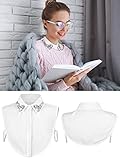 Bencailor 2 Pcs Rhinestone Fake Collar Dickey for Women False Half Shirt Blouse Detachable Collar(White,Black,M)