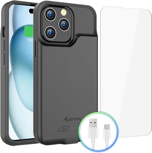 Alpatronix iPhone 15 and 15 Pro Battery Case, Strong Slim Portable Protective Extended 15W Fast Charger Case and Power Bank. iPhone 15 and 15 Pro Rechargeable Charging Case (BX15W) – Black